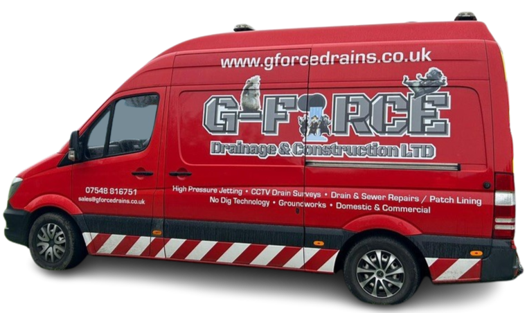 Red G-Force Drainage & Construction van